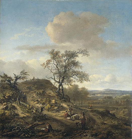 Jan Wijnants Landscape with a hunter and other figures. oil painting picture